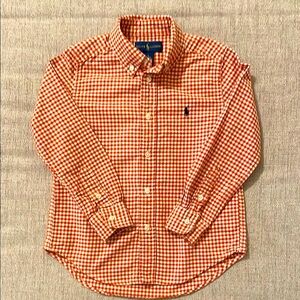 Polo Ralph Lauren long sleeve orange and white gingham button down shirt, size 5